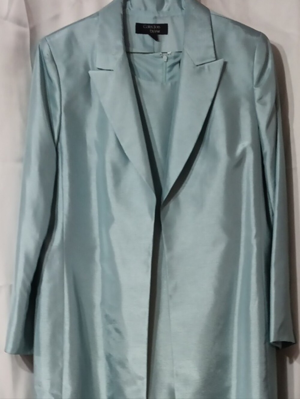 Le Suit Satin Light Aqua Trench Coat